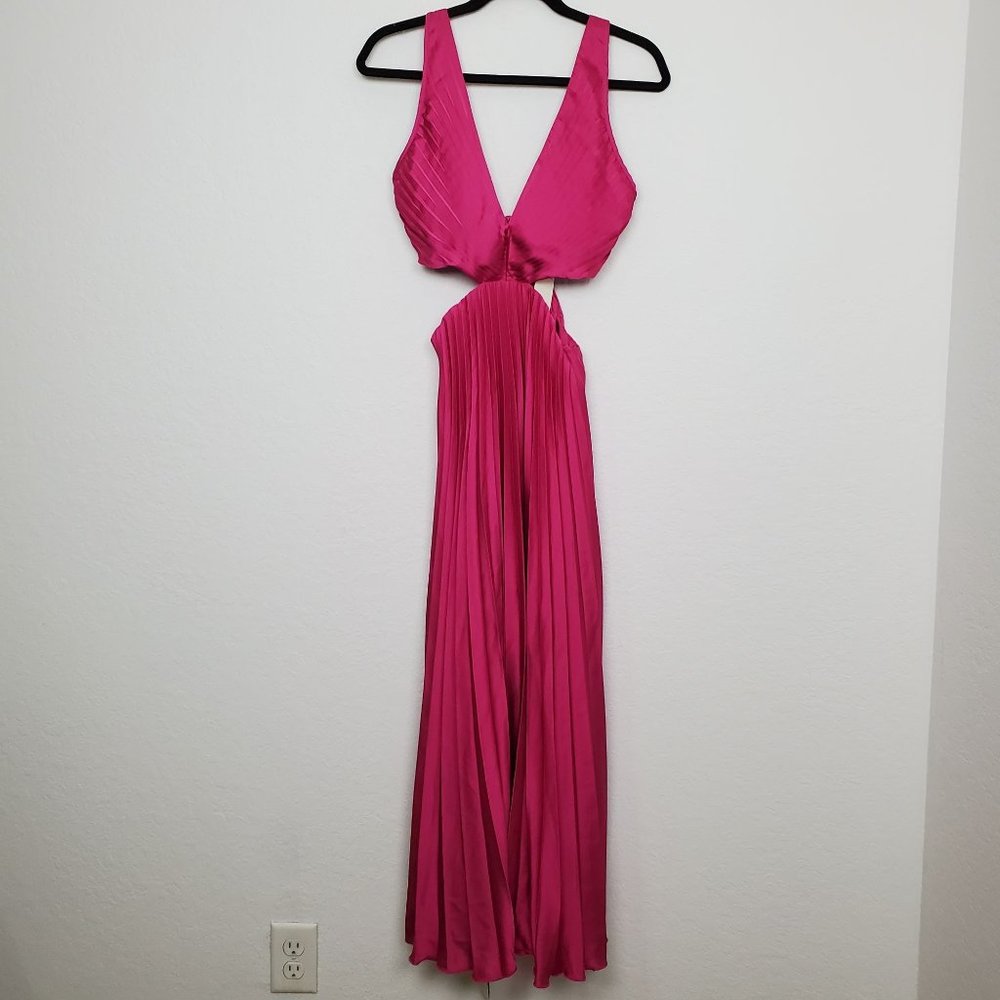 Abercrombie & Fitch NWT Satin Pleated Cutout Maxi Dress Size M Pink Womens